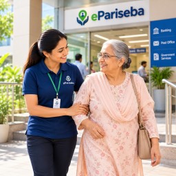 Elderly person accompanied by a helper